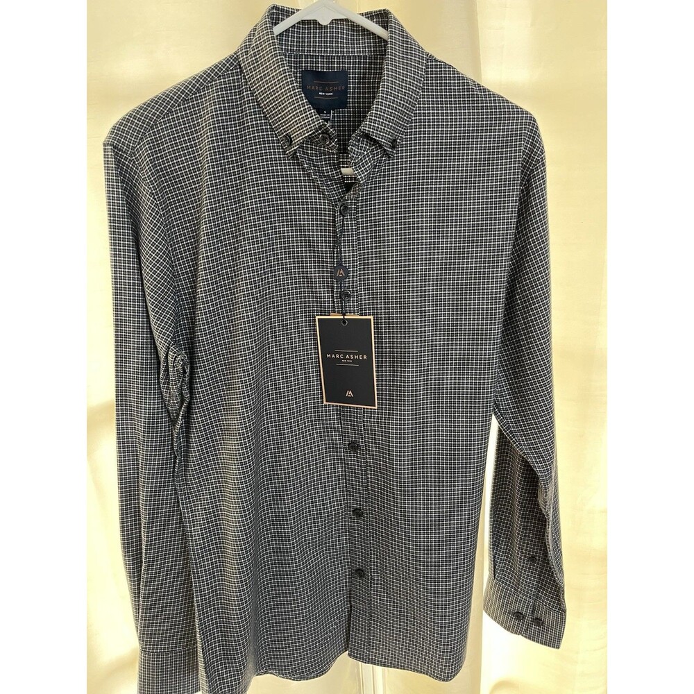 Marc Asher NY Mens Shirt Small Black Gray Soft Wrinkle Free Business Casual NWT